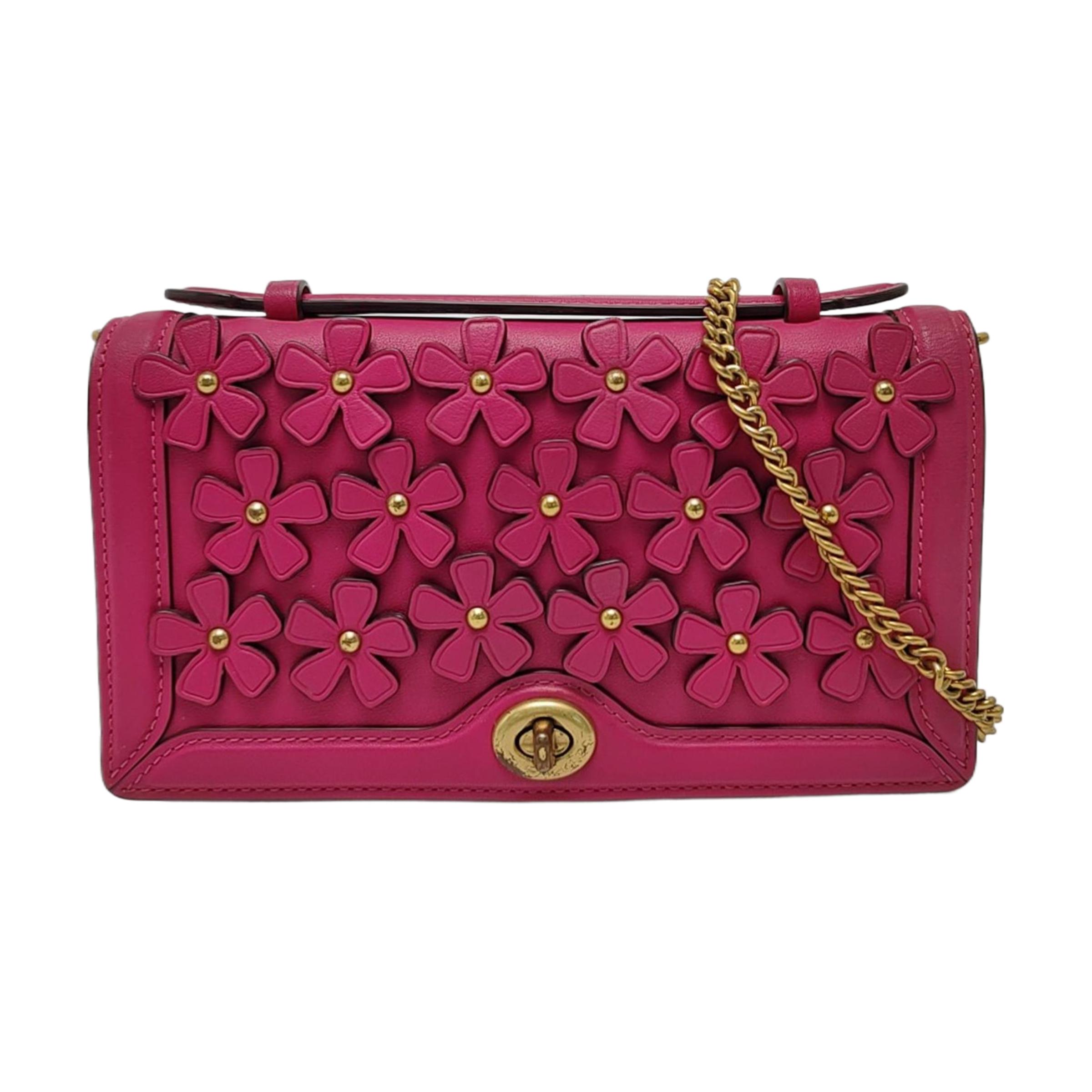 [Pre-Owned] Riley Floral Appliqué Chain Leather Accordion Bag - Good #JZ067 ONE SIZE