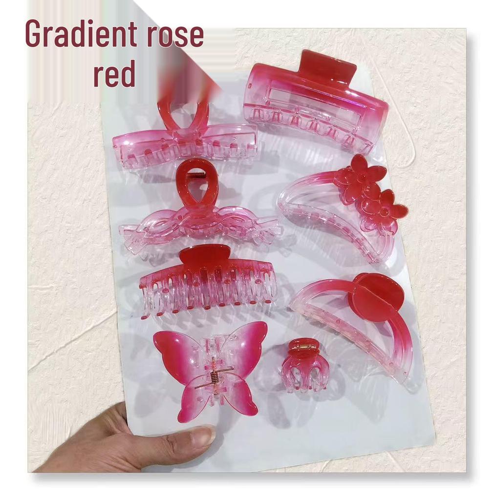 Gradient Pink 8-Piece Large Claw Clips Set for Women - Colorful, High Ponytail, Square and Cross Designs
