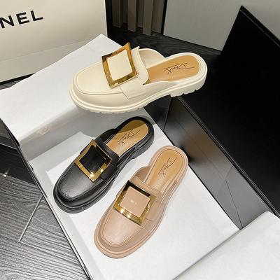 Nouveau demi pantoufles vêtements d'extérieur pour femmes boucle carrée Baotou chaussures paresseuses dames fond plat décontracté sandales et pantoufles à fond épais Pantoufles