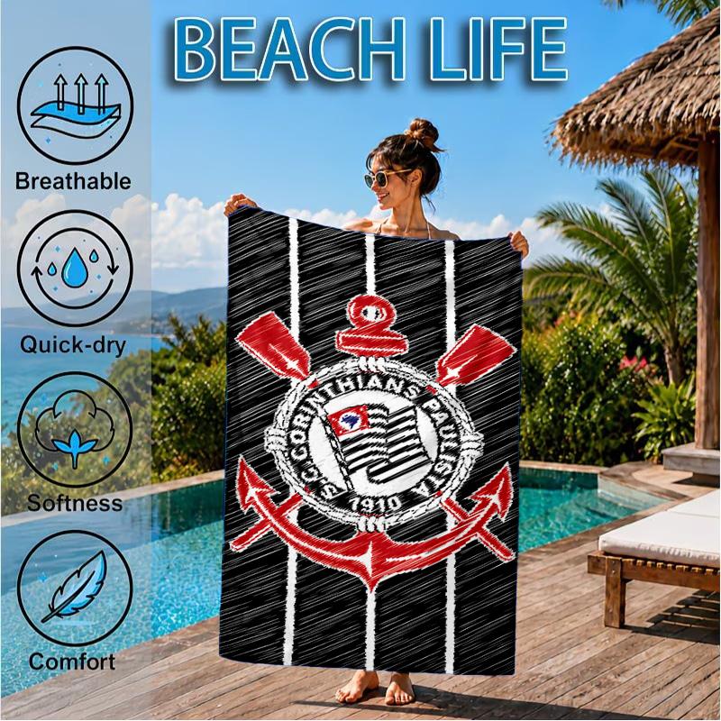 Sport Club Football Crest Printed Microfiber Beach Towel, Soft And Absorbent, Quick-Dry, Ideal for Summer Travel, Beach Essential, Swimming Pool