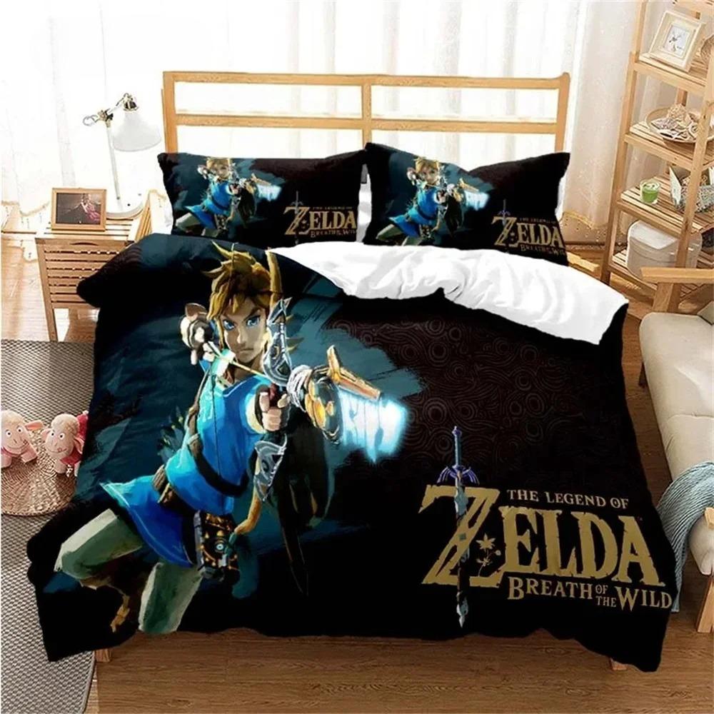 Anime Game Motif Microfibre Bedding Sets, Children's Birthday Gift with Zip Room Decor for Teenagers Adulte  Duvet Cover