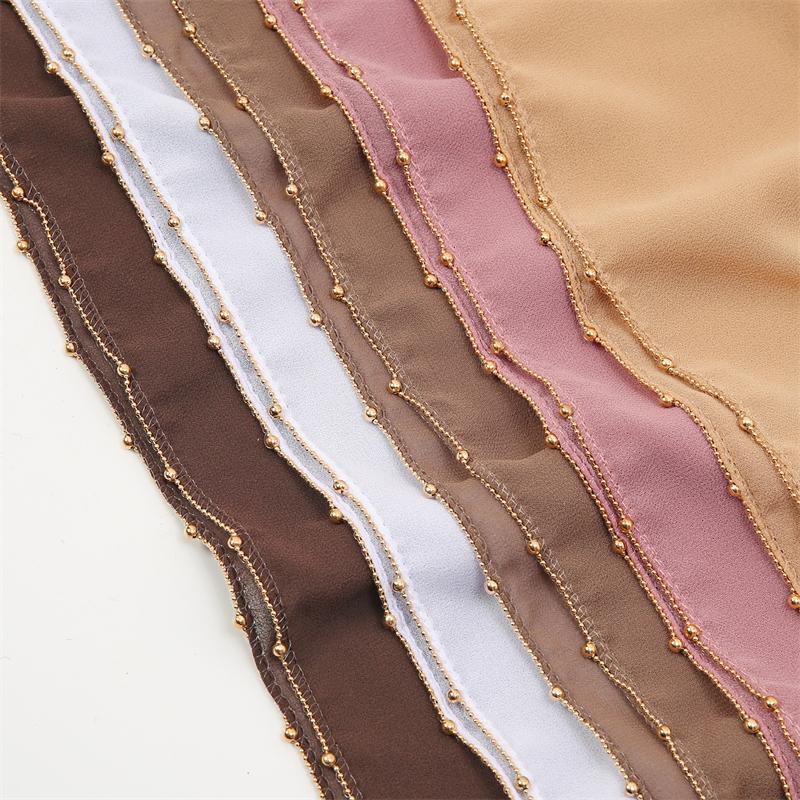 70*180cm Muslim Chiffon Hijab Shawls Scarf Women Solid Color Golden Chain Edge Head Wraps Women Hijabs Scarves Femme Muslim Veil