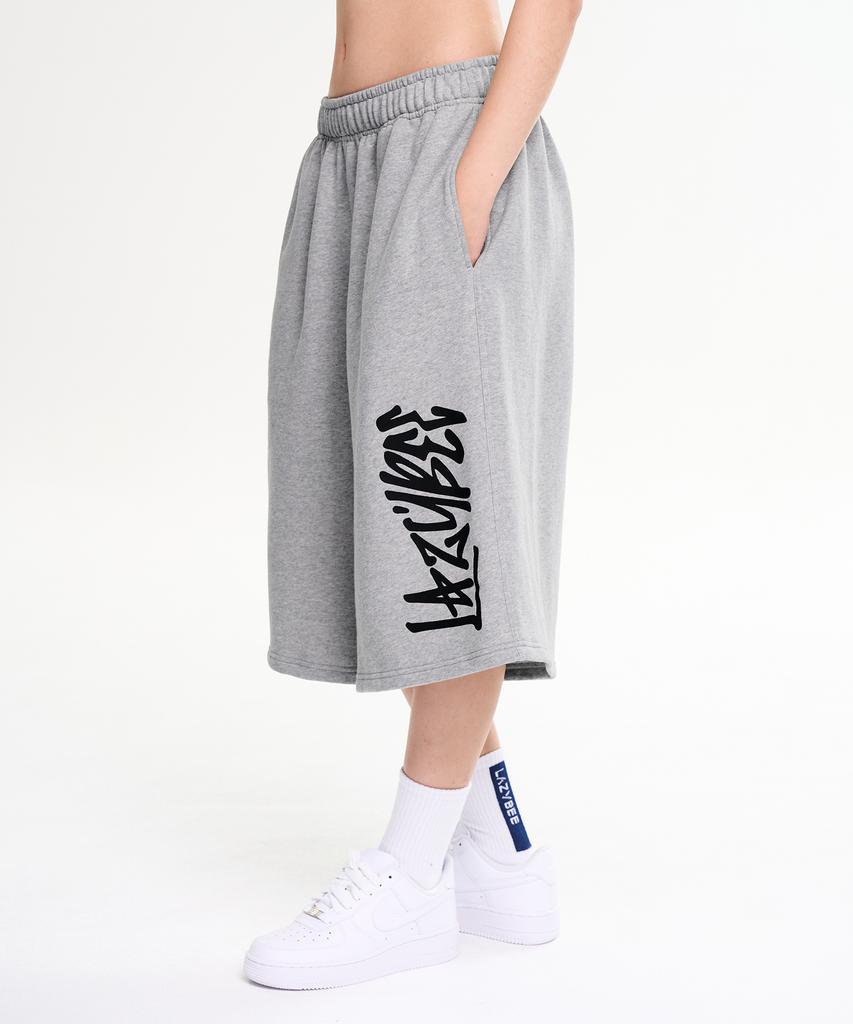 Leijibi Giant Fit Wide Bermuda Sweatpants Big Logo Gym Wear Workout Shorts W (2 Colors)