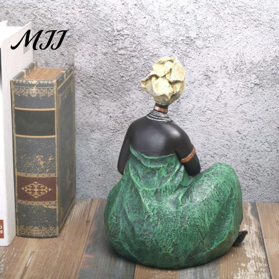 Sitting African Character Lady Figurine, Resin Ethnic Sitting/Standing Woman Statue, Hand-Painted Bohemian Home Decor for Tabletop Art Decoration