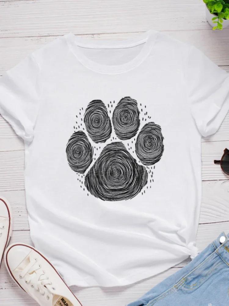 Fußabdruck Print Damen T-Shirt Kurzarm O-Ausschnitt Locker Damen T-Shirt Damenmode T-Shirt Tops Kleidung Camisetas Mujer
