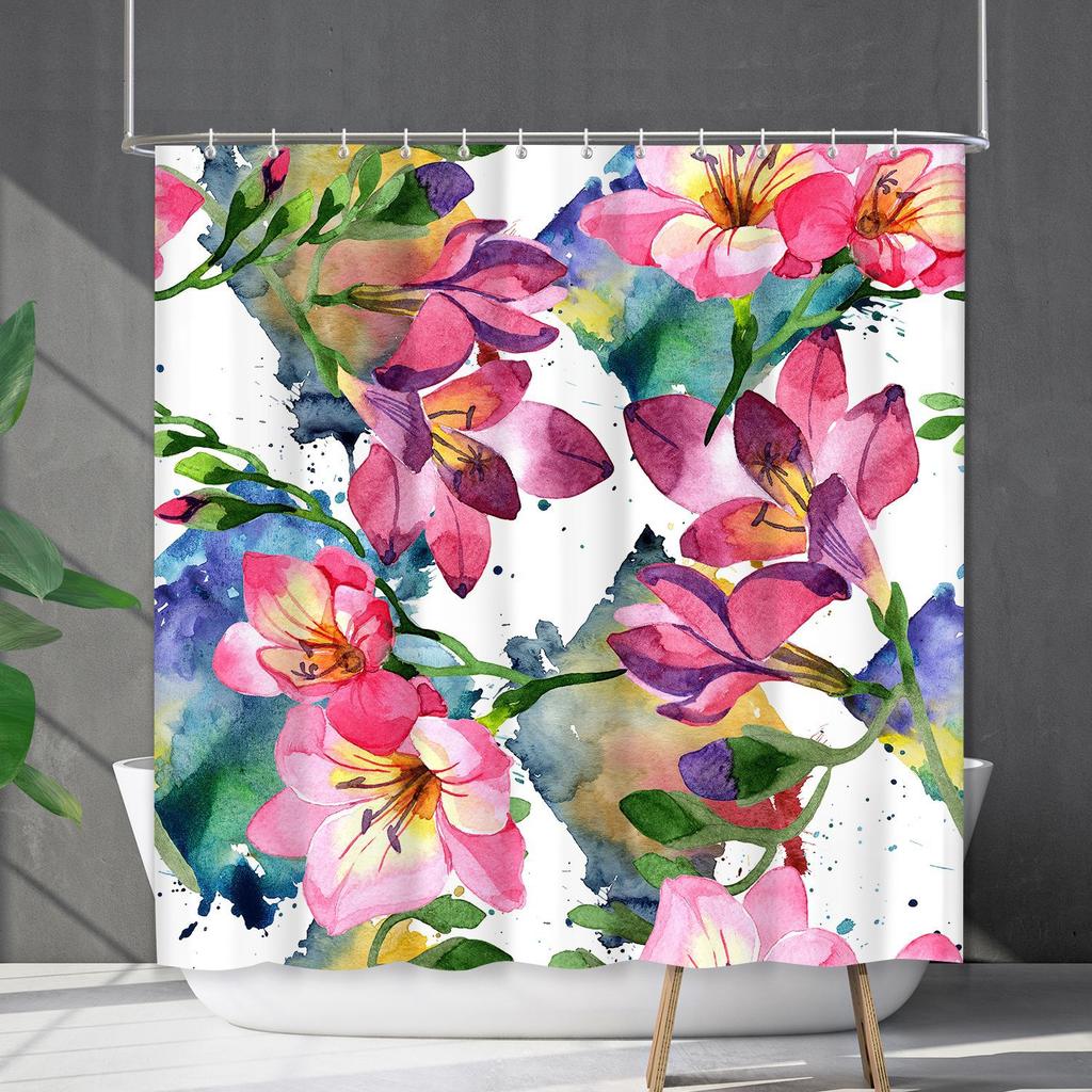 Shower Curtain Waterproof And Mildew-Proof 3D Digital Printing Plant Flower Plant Shower Curtain Bathroom Partition