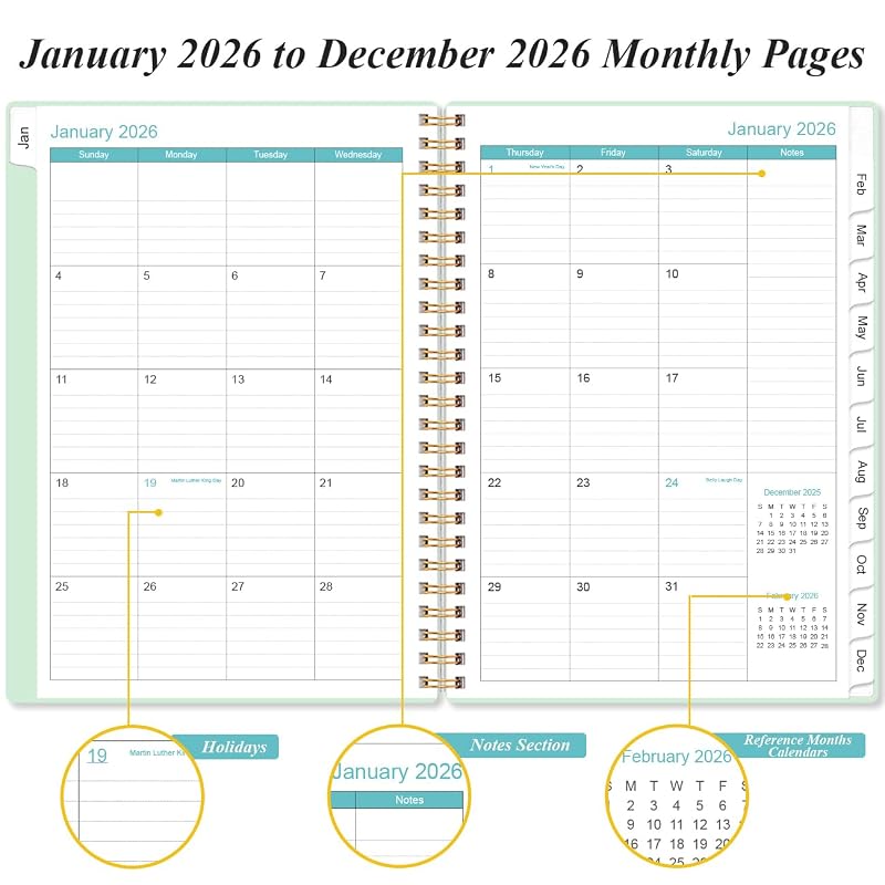 [2027] Planner - Weekly & Monthly Calendar Planner, January 2027 - December 2027, Spiral Bound, 12 Monthly Tabs, Inner Pocket, Ideal for School and