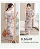 Chiffon V-neck Printed Dress for Women 2025 - Elegant Two-Piece Style for Middle-aged and Elderly Summer Fashion