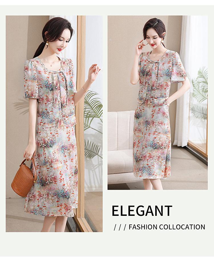 Chiffon V-neck Printed Dress for Women 2025 - Elegant Two-Piece Style for Middle-aged and Elderly Summer Fashion