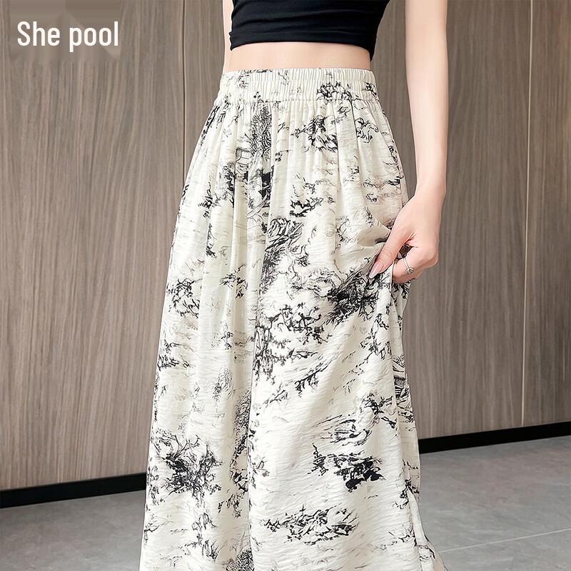 Women s Ink Wash Print High-Waist Loose Casual Pants One Size