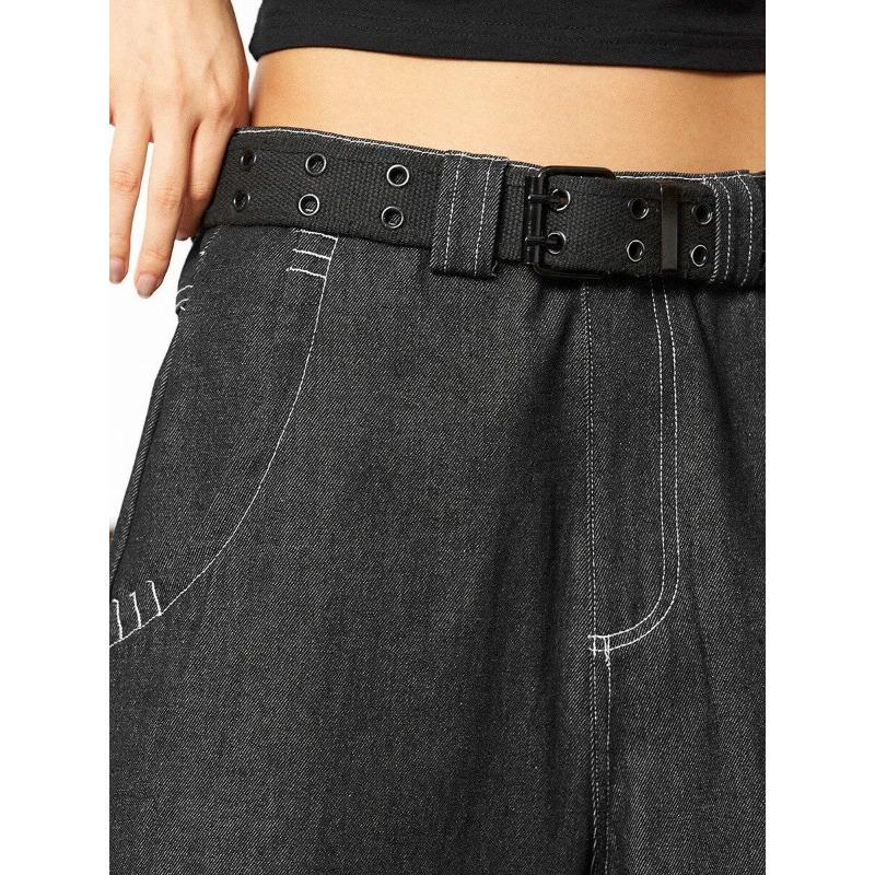 Vintage Embroidery Baggy Woman Jeans Shorts Oversize Streetwear Retro Style Wide Leg Denim Pants Summer