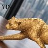 Büro-Desktop-Dekoration Goldene Leopard-Figur Modell, Lebendige Statue, Hockende Lauffigur, Harz-Dekorationsornament für TV-Ständer Eingangsbereich