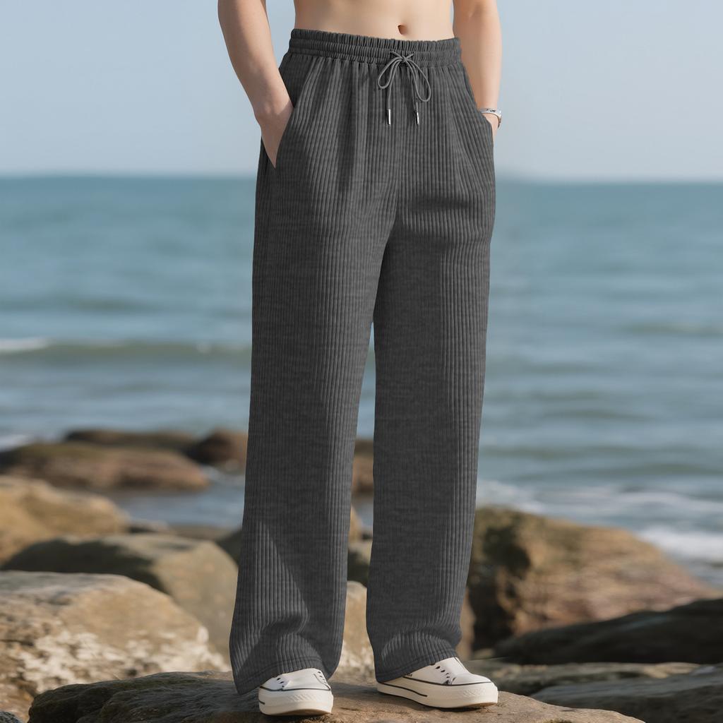 Men Textured Straight Leg Loose Pants Casual Relaxed Fit Workout Stretch Trousers Bottoms