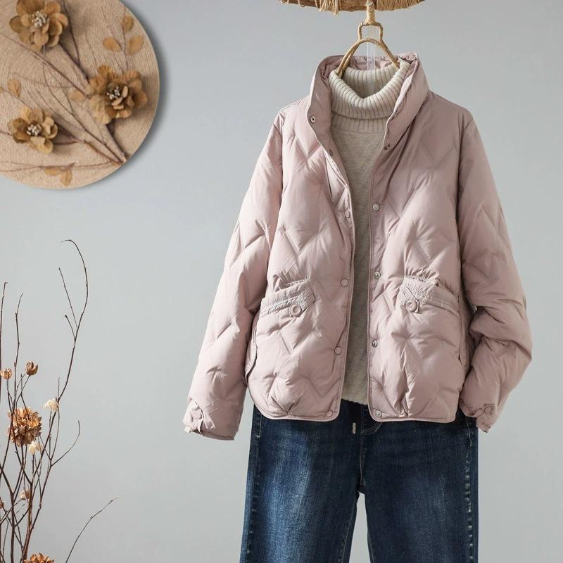 FASHION new national standard 90 white duck down  women's short 2024 new winter fashion small stand-up collar light  Clothes