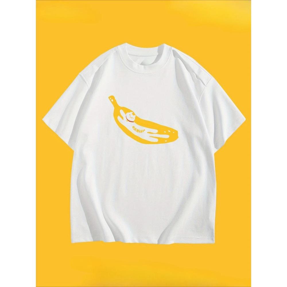 Creative Cat Banana Pattern Printed Summer Women's T-shirt Top Short Sleeve Round Neck Casual Women's Clothing