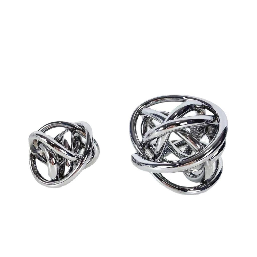 Silver Glass Sphere Wound Coil Hollowed-out Wool Ball Handmade Geometric Sphere Decorative Figurines Home Decoration Accessories
