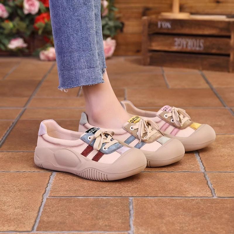 Flat-soled sports shoes for pregnant women in foreign trade women's new spring and autumn soft-soled non-slip leather casual women's shoes in 2025