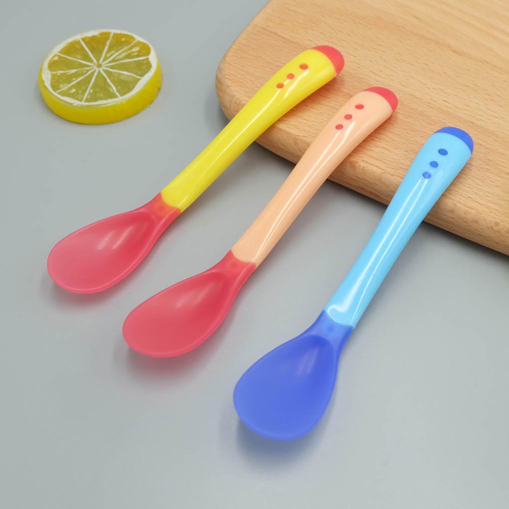 3 Pieces Baby Spoon Colorful Temperature Sensing Toddlers Color Changing Soup Spoons Heat Sensitive Non-Slip Learning