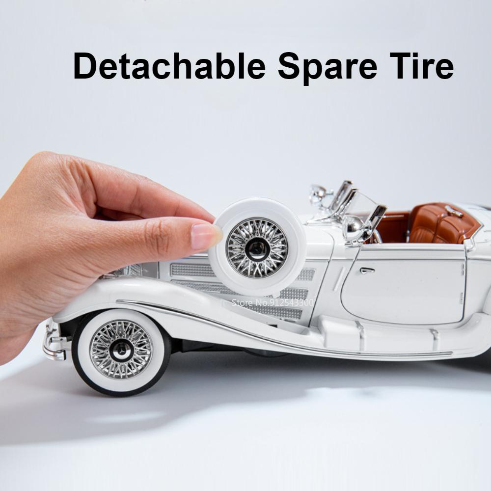 EEAO1 Large Scale 1:18 Benz 500K Classic Car Model Toy Shock Absorption Music Light Doors Opened Retro Vehicle Models Ornaments Gifts