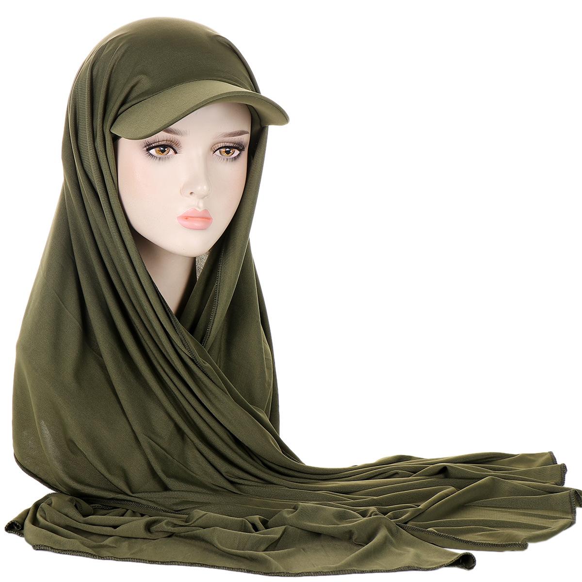 

13 цветов, новый женский модный шарф, хлопковая бейсболка, интегрированный шарф, шляпа, мусульманский хиджаб армия зеленый