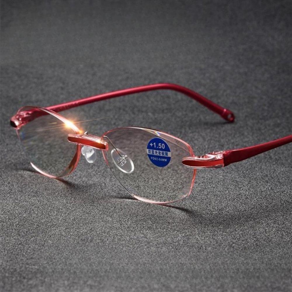 Womens Frameless Bifocal Reading Glasses Blue Light Blocking Diopter +1.0 to +4.0 Far and Near Vision