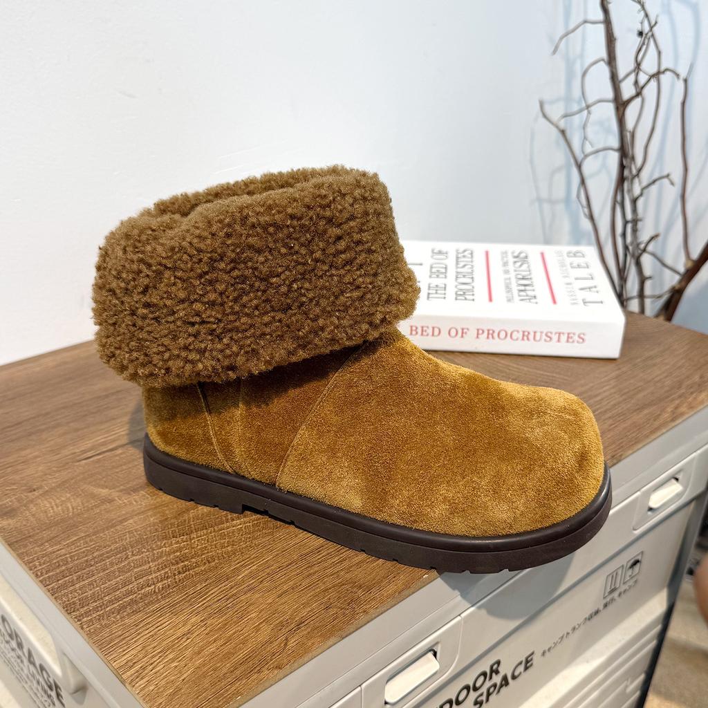 Retro leather thick-soled piled thickened snow boots for children's winter new round head soft-soled warm short cotton boots