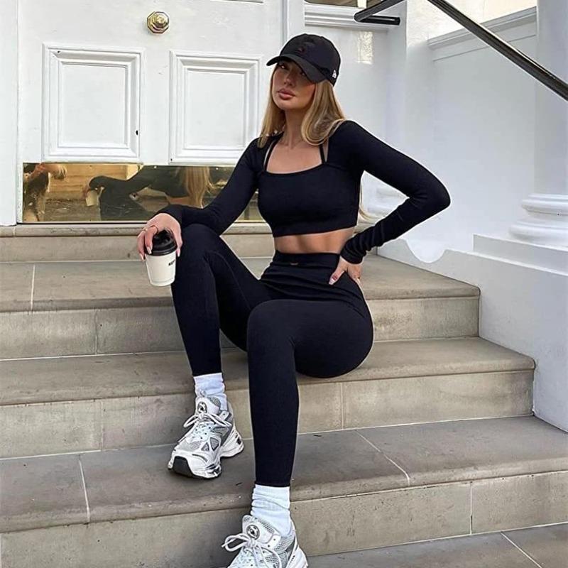 Women's High Waist Yoga Leggings for Workout and Sports, Stretchy Comfortable Thin Long Pants with Ribbed Design, Summer Fashion Trendy Activewear