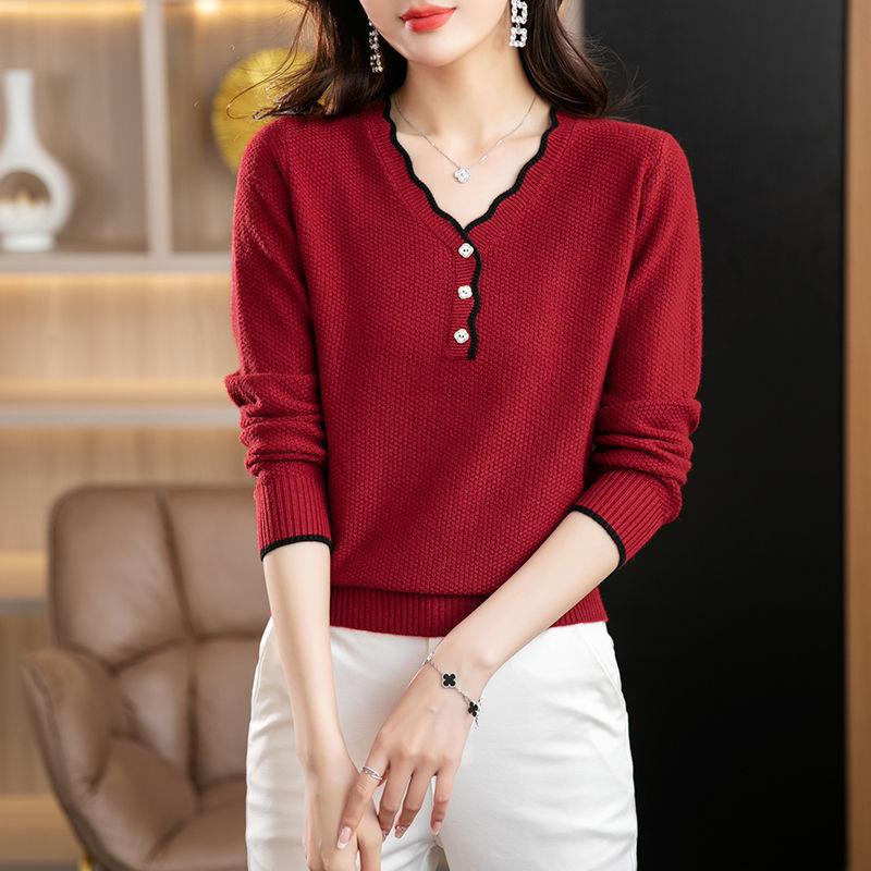 Slim Fit Mom Knit Sweater Spring Autumn Thin Versatile Long Sleeve Fashion Casual Top