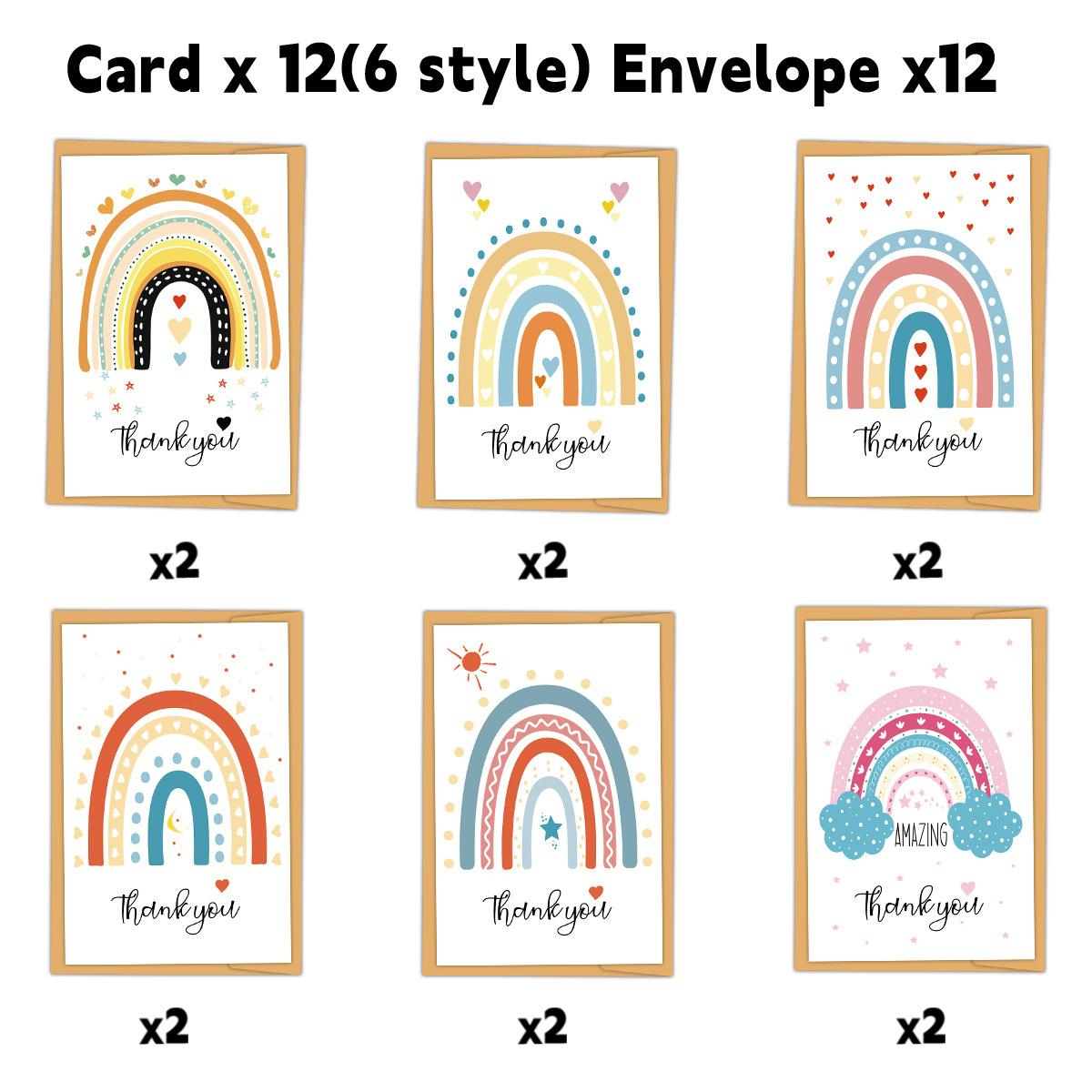 

Набор из 12 милых открыток с радужным сердцем «Спасибо» с конвертами, поздравительные открытки на день рождения с сообщениями для приглашений и подарков