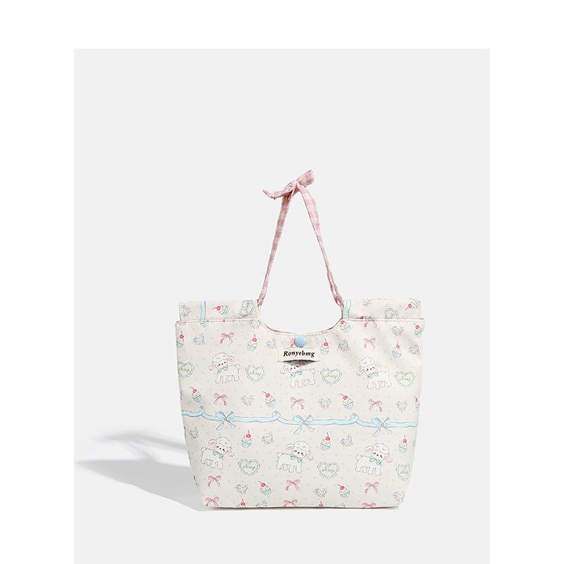 

2025 new trendy cute sheep canvas bag portable fashion cute floral girl heart canvas bag bento bag women слоновая кость