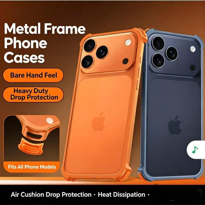 Luxury Metal Aluminum Alloy Frame Lens Protective Phone Case For iPhone 17 16 15 14 13 Pro Max Silicone Lining Shockproof Bumper