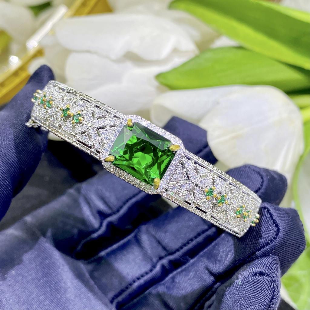 2026 Micro-set Diamond Emerald Bracelet Two-color Gold Diamond High-end Luxury Lady Jewelry Bracelet Jewelry Women