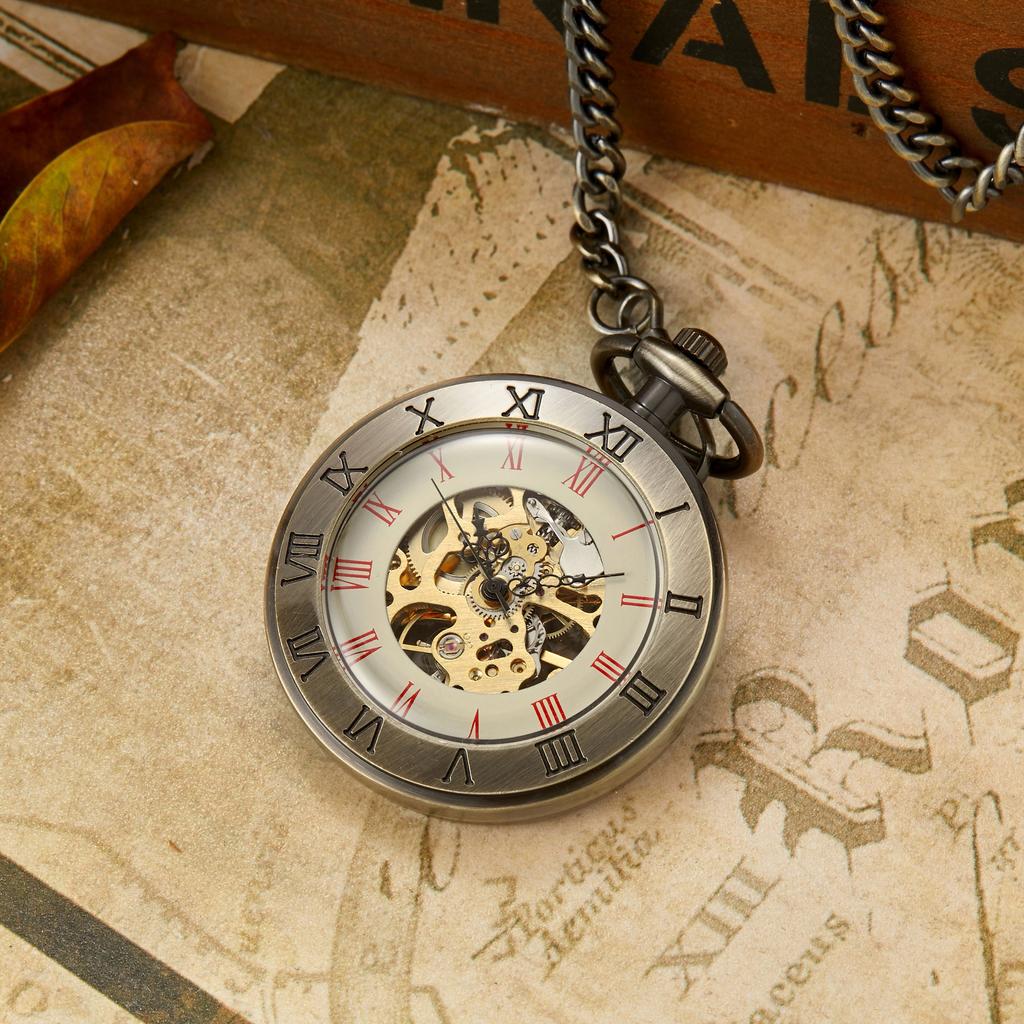 Retro-Taschenuhr für Damen und Herren, manuelle mechanische Taschenuhr, gerade mechanische Uhr ohne Abdeckung
