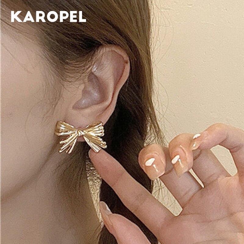 

Женские серьги-гвоздики с блестящим бантом, милые модные стильные украшения