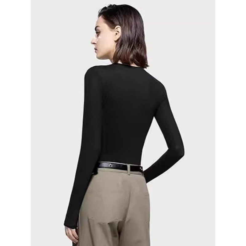 Solid Color round Neck Neck Long Sleeved Top Women Solid round Neck Long sleeve Top