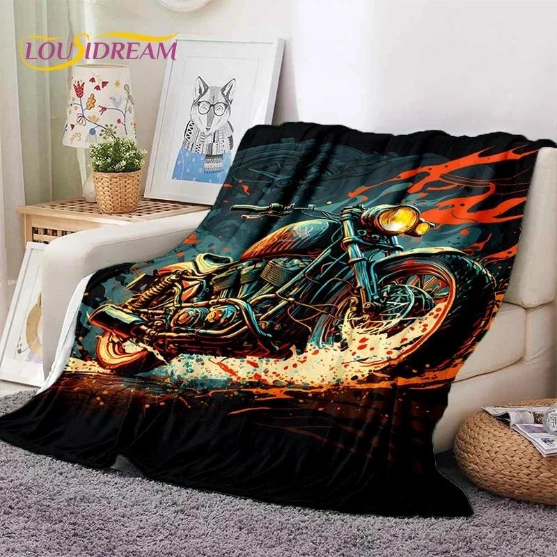 Motocross Modern retro Motorcycle Soft Flannel Blanket for Bed Bedroom Sofa Picnic,Throw Blanket for Cover Outdoors Leisure Gift
