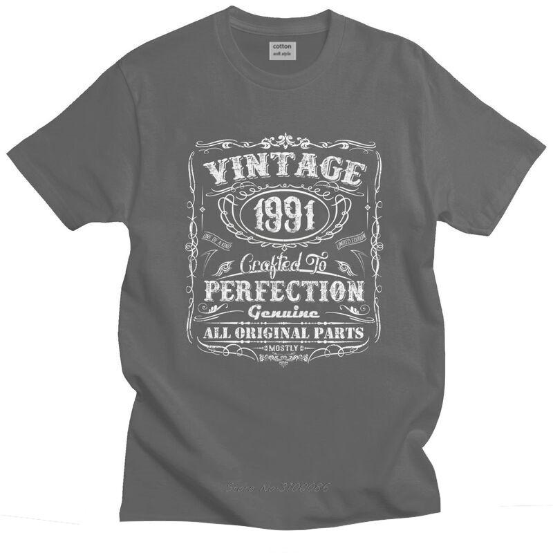 Vintage 1991 Tshirt for Men Short Sleeved Print T Shirt Unique 30 Years Old 30th Birthday Tshirt Fitted  Cotton Tee Gift