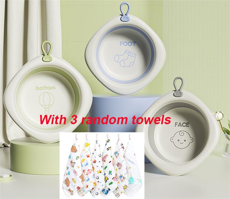 3Pcs Baby Wash Basin Sets Baby Kids Foldable Small Wash Basin, Portable Plastic Basins for Travel Camping Home Use