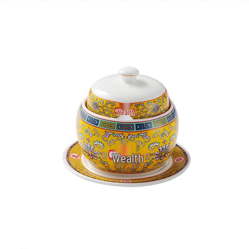 Homeglen Ceramic Double-Boiler Stew Pot with Lid & Saucer