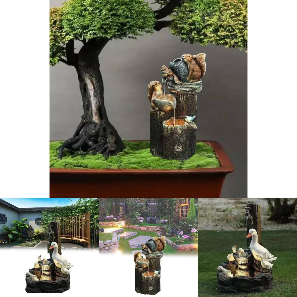 Charming Resin Squirrel And Duck Solar Fountain Garden Statue Unique Gift For All Occasions