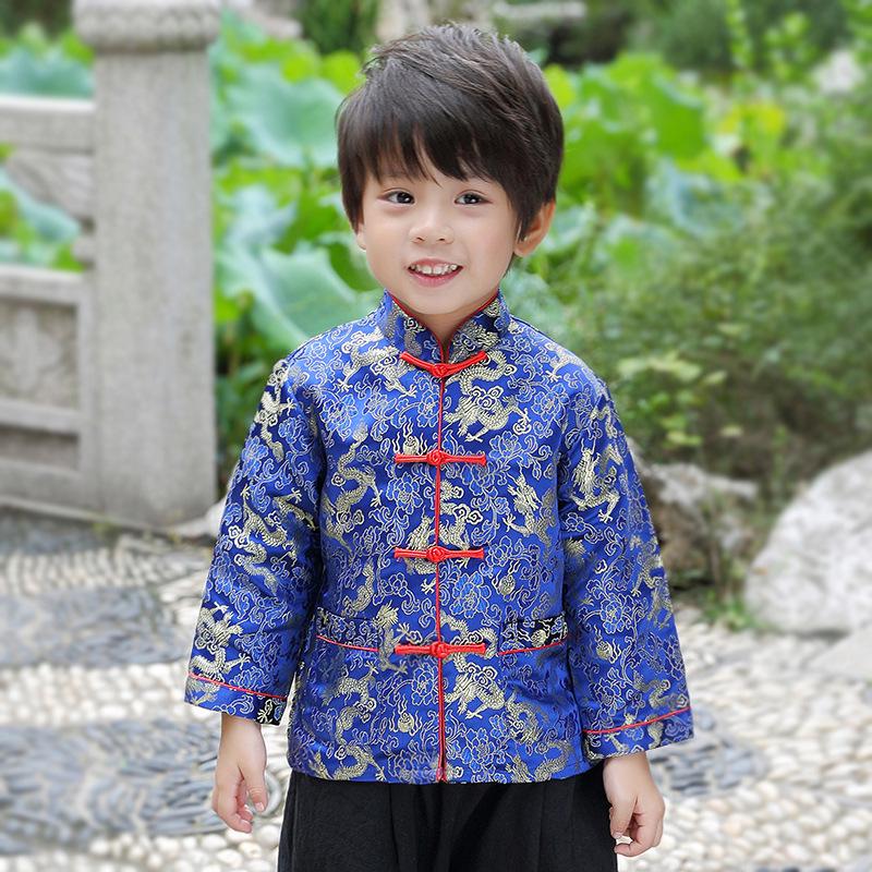 Set Hanfu de Toamnă cu Mânecă Lungă pentru Băieți - Costum Antic Stil Chinezesc Costum Tang pentru Micii Stăpâni 100cm blue