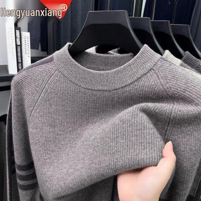 Hengyuanxiang Men's Pure Wool Round Neck Thick Sweater 2025 Winter Knit Pullover