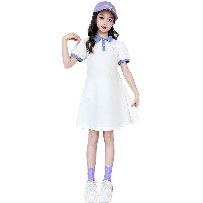 Girls Summer Polo Neck Romper Dress Princess Short Sleeve