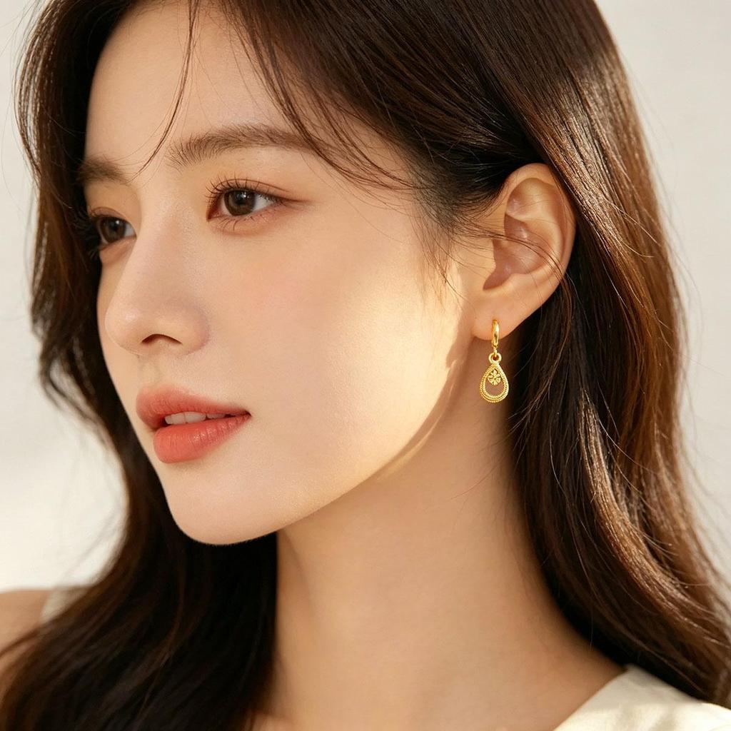 Waterdrop Gold Earrings Women Korean Simple New Style Slimming Daily Versatile Women Elegant Earrings Niche Design