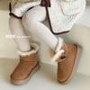 Kids Winter Snow Boots Girls With Horn Buttons Faux Suede Warm Lined Ankle Anti-Slip Rubber Sole