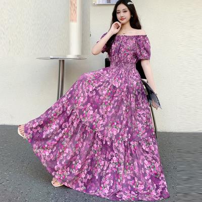 Thai Style Tourism Seaside Vacation Beach Skirt Cotton Silk Floral Dress Women's Bohemian Long Dress
