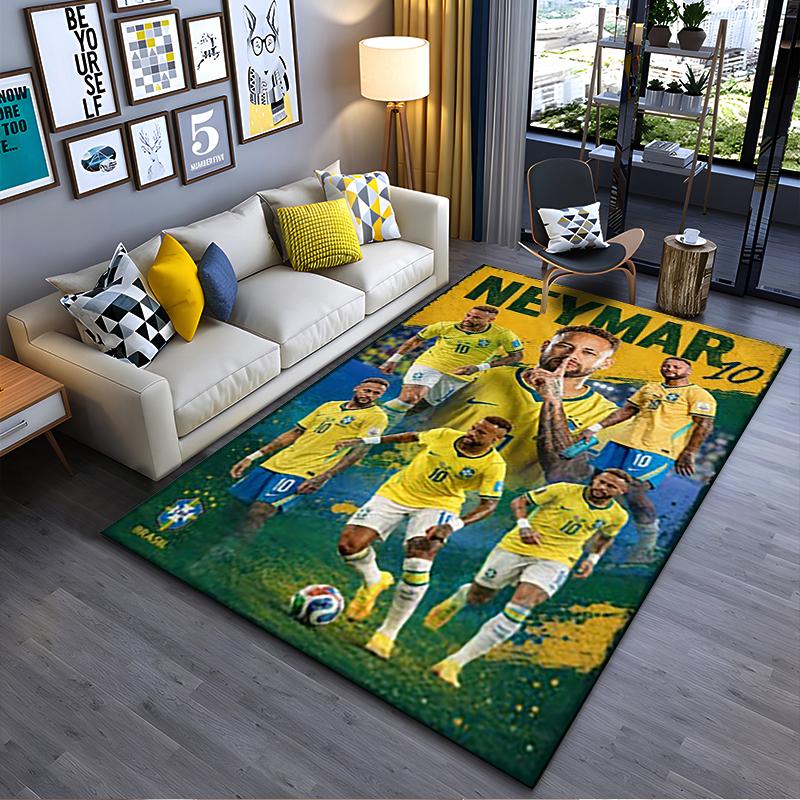 Sports Area Rug, Neymar Jr Brazil 10 Yellow Group Poster, Fan Cave Decor, Non-Slip Mat