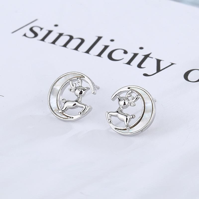 2025 Christmas Reindeer Mother-of-Pearl Moon Earrings: Trendy Student Studs
