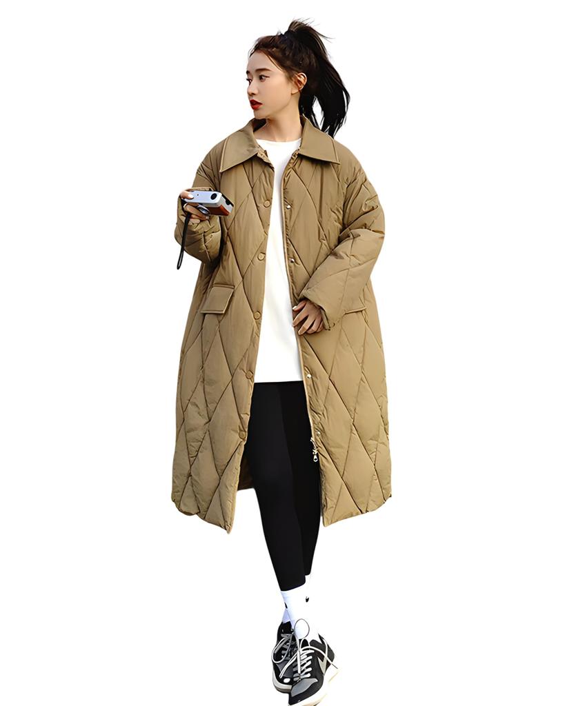 Inotenka Long Plus Padded Jacket with Detachable Elegant Down Coat for Sizes Women's Coat, Winter, Size, Hood, 2-Way Slimming, Figure-Filling,