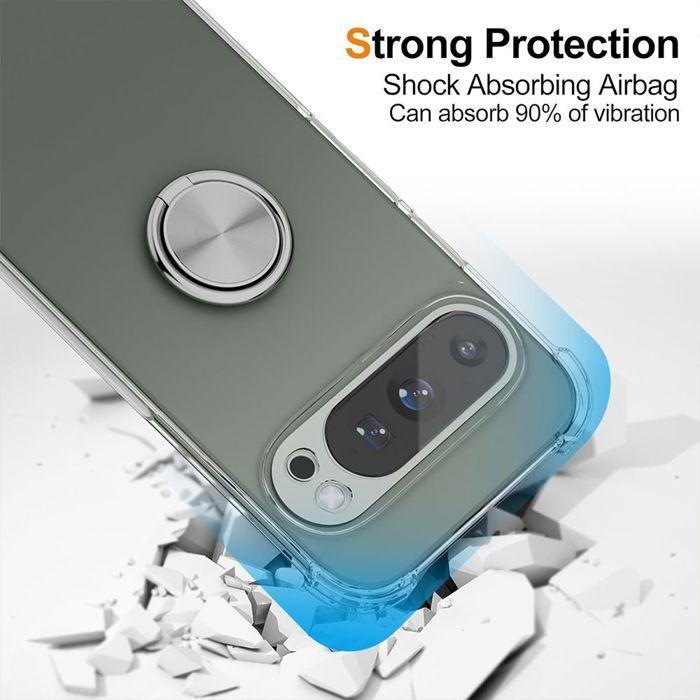 Coque pour Google Pixel 10 Pro XL, Protection Silicone Transparent avec Anneau Rotatif Argenté